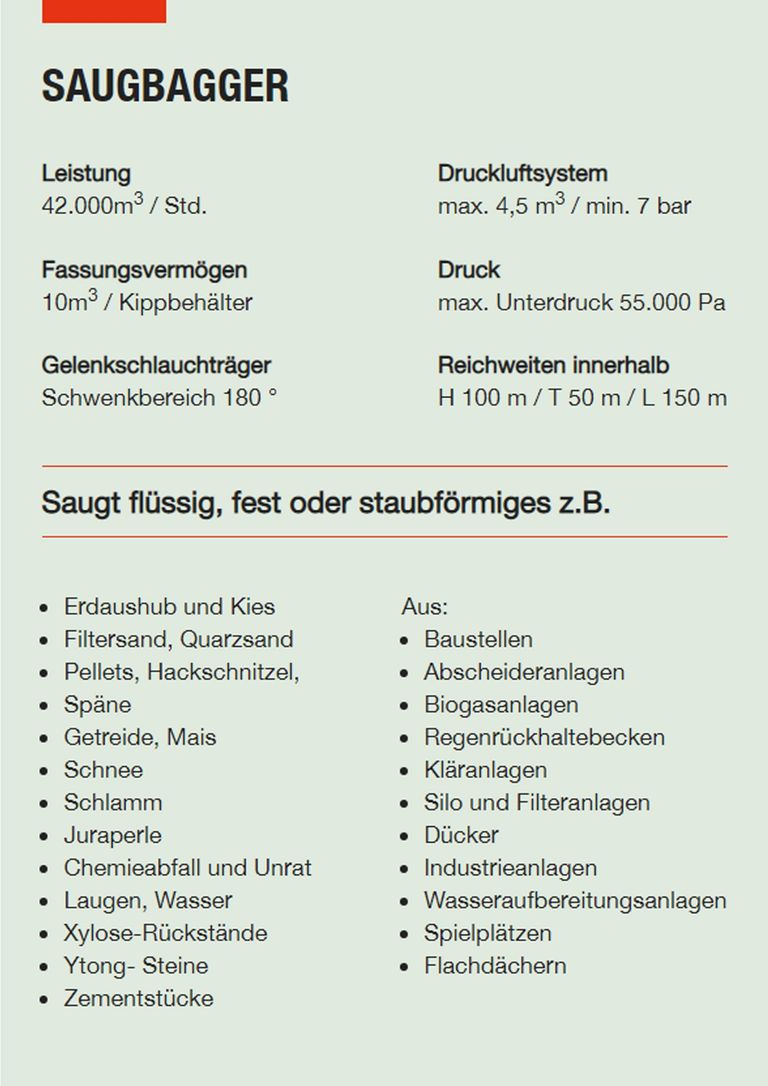Saugbagger Düsseldorf - Technische Daten Saugbaggger